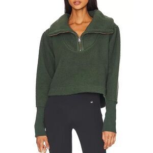 Free People Forest Green Quarter-Zip Sherpa Pullover